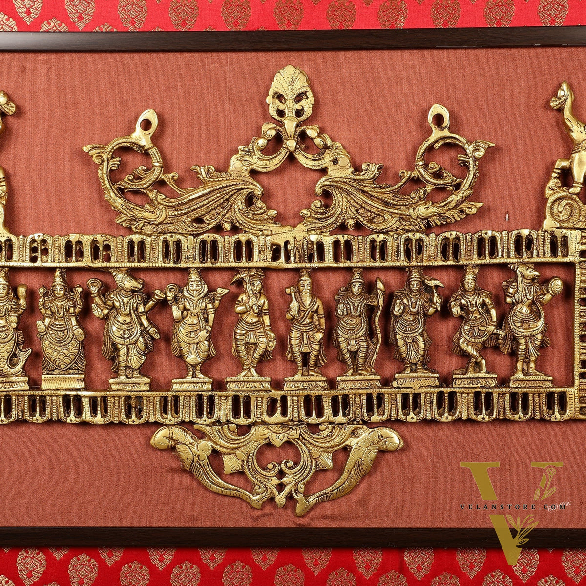 Pure Brass Dashavatar Wall Hanging on Wooden Frame with Premium Fabric | 21.5 Inch Height