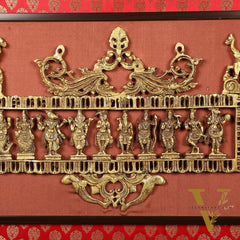 Pure Brass Dashavatar Wall Hanging on Wooden Frame with Premium Fabric | 21.5 Inch Height