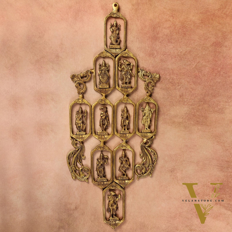 Pure Brass Dashavatar Wall Hanging - Unique Design 29.5 inch