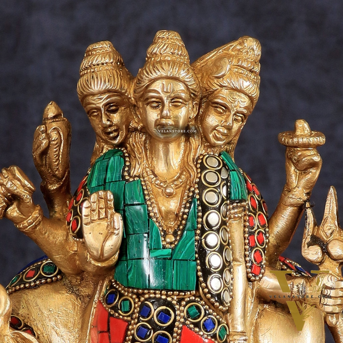 Pure Brass Dattatreya guru with a cow and four dogs idol