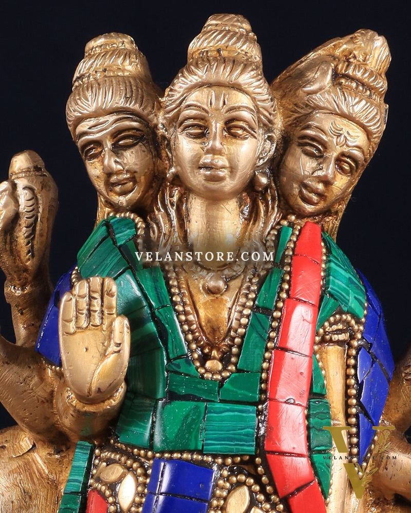 Pure Brass Dattatreya guru with a cow and four dogs idol