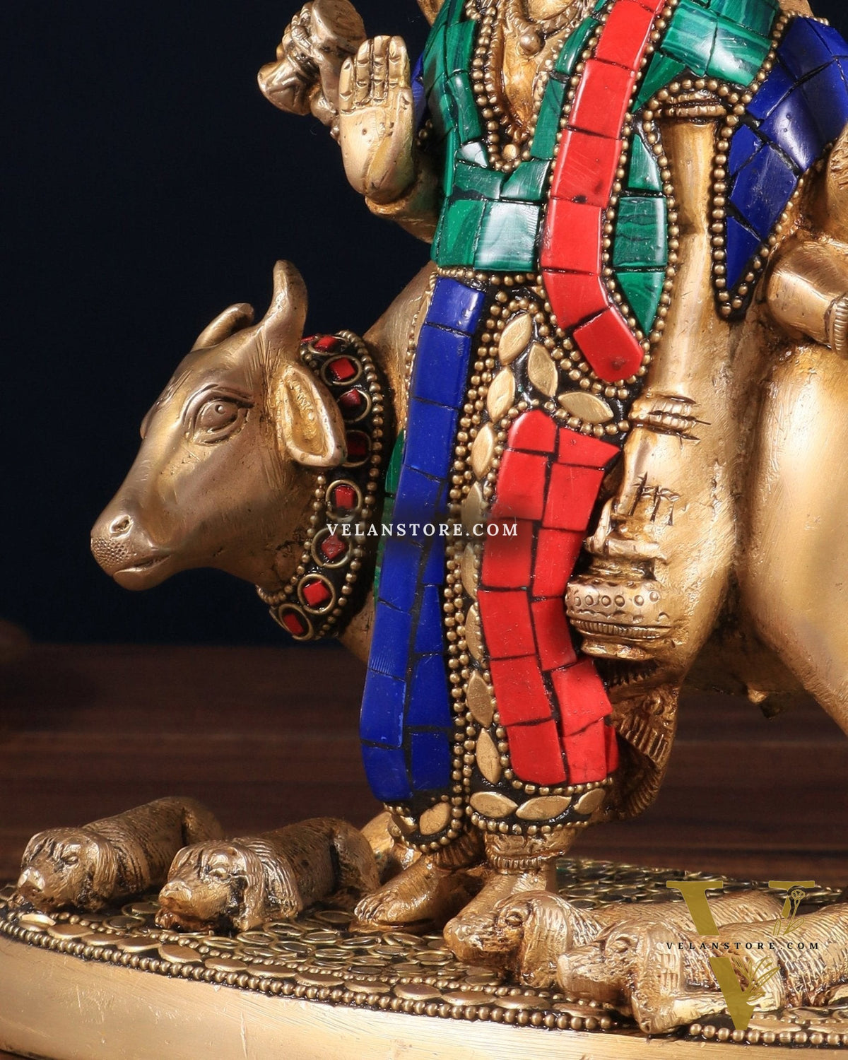 Pure Brass Dattatreya guru with a cow and four dogs idol