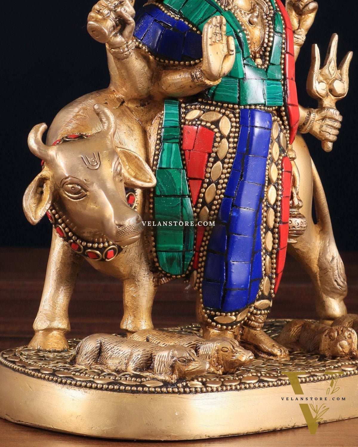Pure Brass Dattatreya guru with a cow and four dogs idol