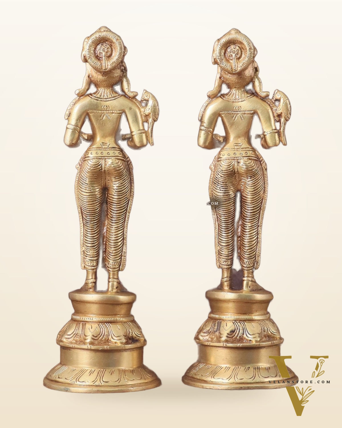 Pure Brass Deep Lady Oil Lamp Pair - Paavai Vilakku, 10"