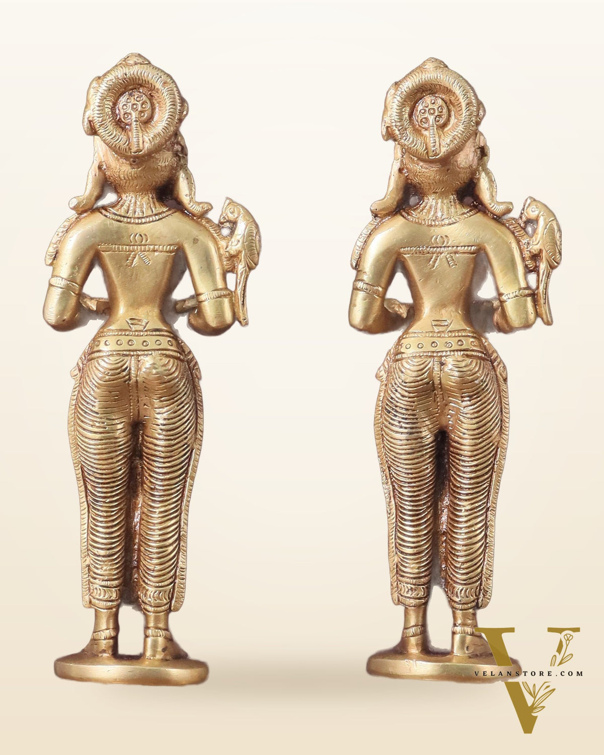 Pure Brass Deep Lady Oil Lamp Pair - Paavai Vilakku, 10"