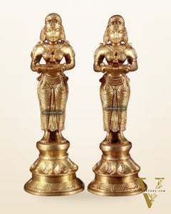 Pure Brass Deep Lady Pair (Pavai Vilakku) – 8”