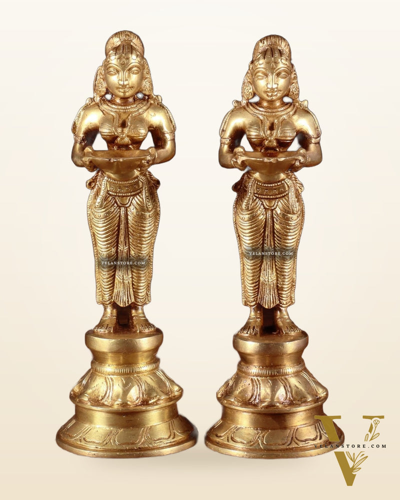 Pure Brass Deep Lady Pair (Pavai Vilakku) – 8”