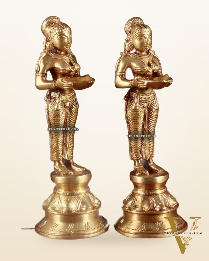 Pure Brass Deep Lady Pair (Pavai Vilakku) – 8”