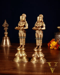 Pure Brass Deep Lady Pair (Pavai Vilakku) – 8”