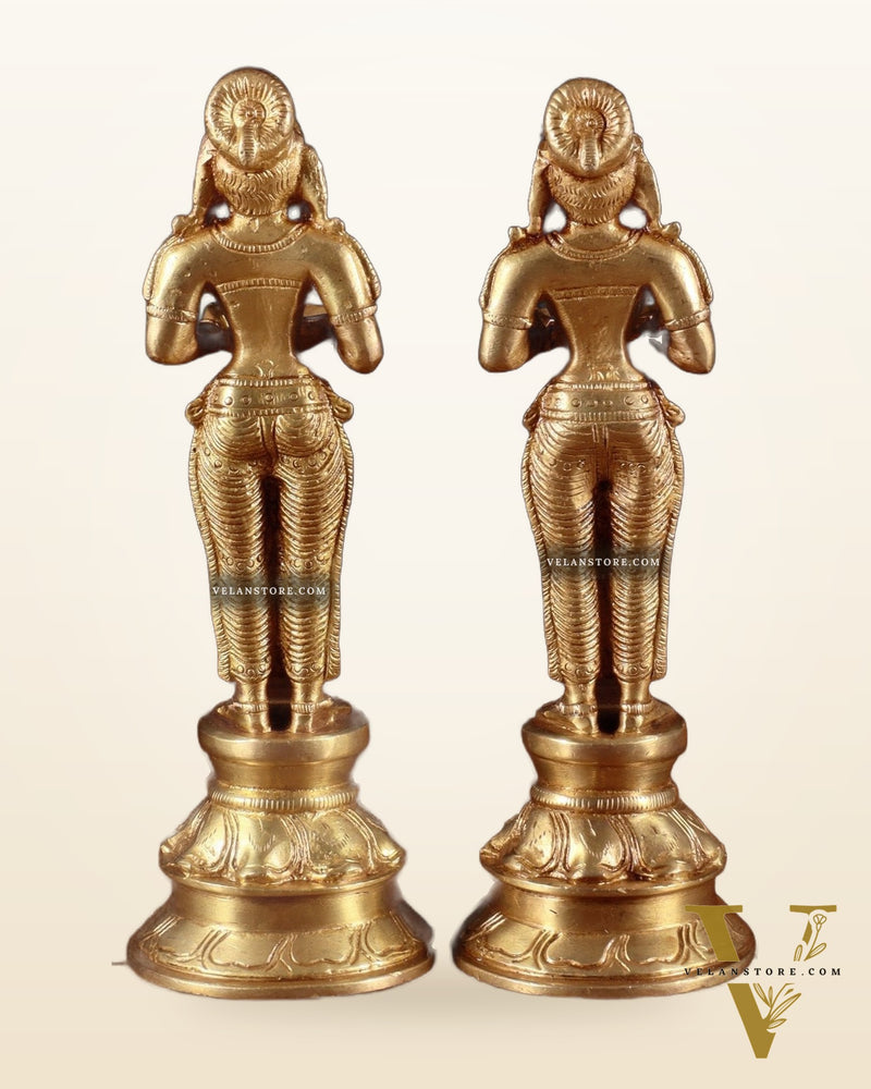 Pure Brass Deep Lady Pair (Pavai Vilakku) – 8”