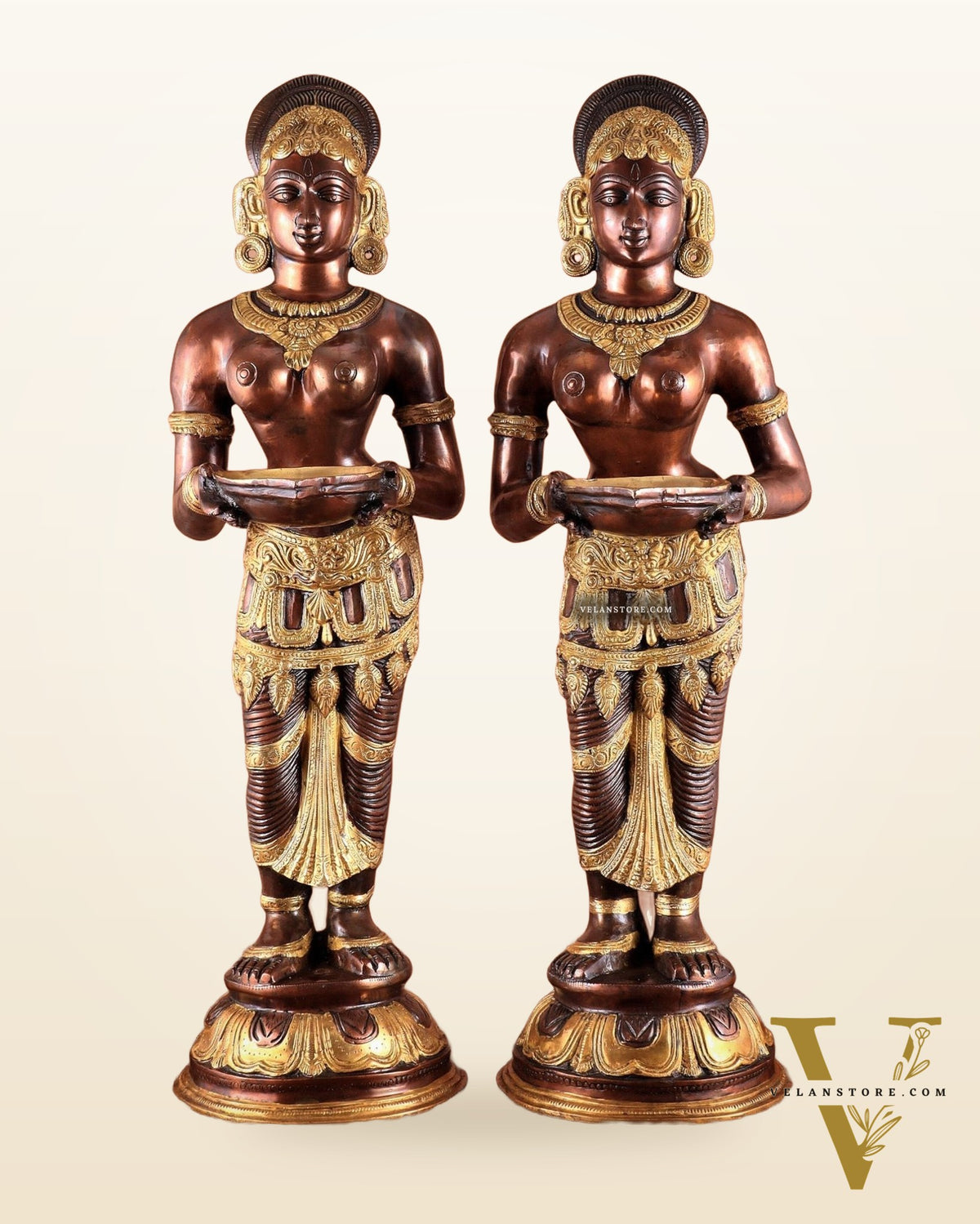 Pure Brass Deep Lady Pavaai Vilakku in dual-tone 32"