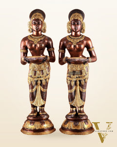 Pure Brass Deep Lady Pavaai Vilakku in dual-tone 32"