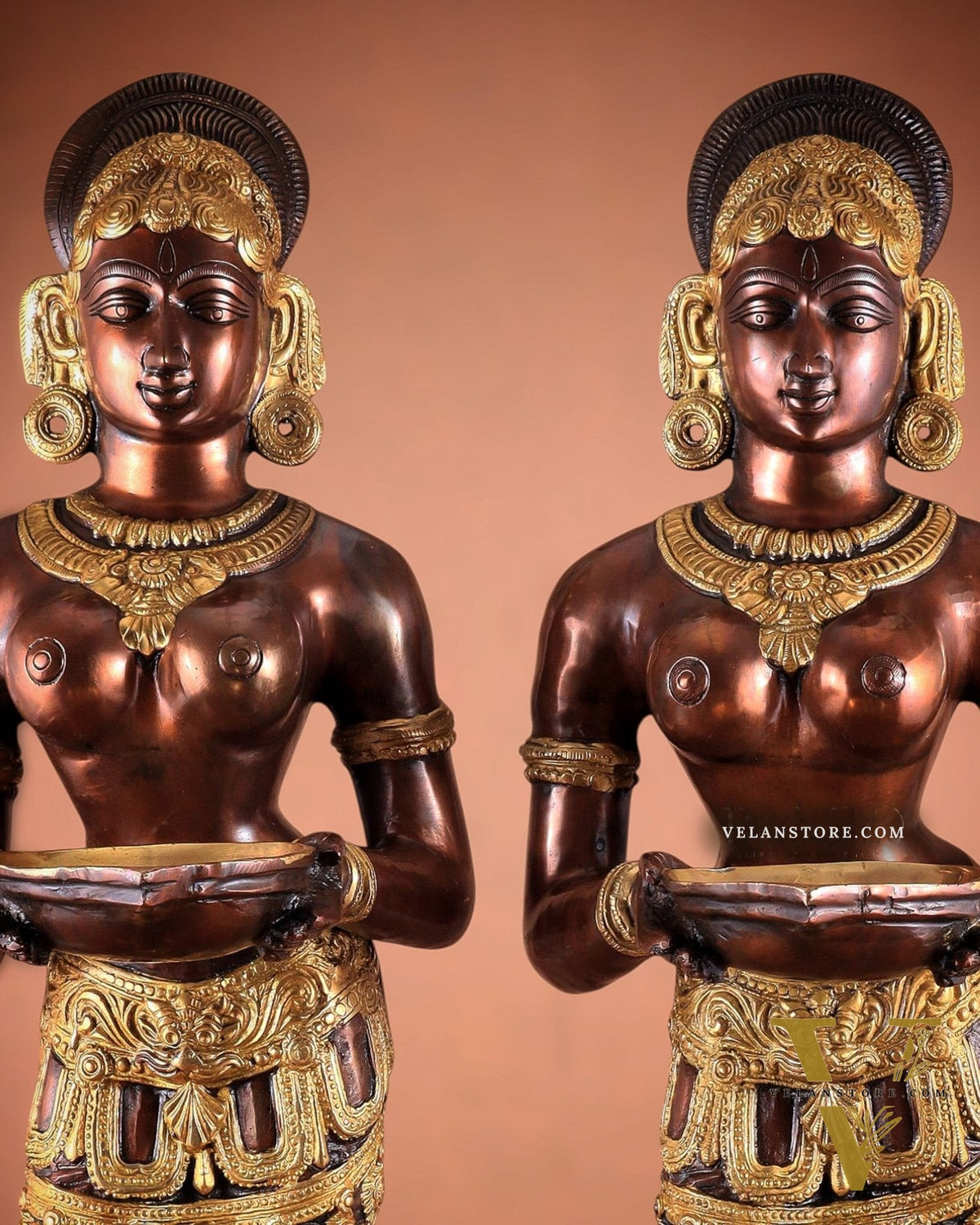 Pure Brass Deep Lady Pavaai Vilakku in dual-tone 32"