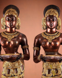 Pure Brass Deep Lady Pavaai Vilakku in dual-tone 32"