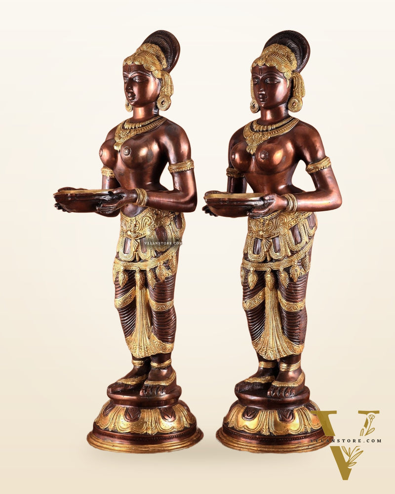 Pure Brass Deep Lady Pavaai Vilakku in dual-tone 32"