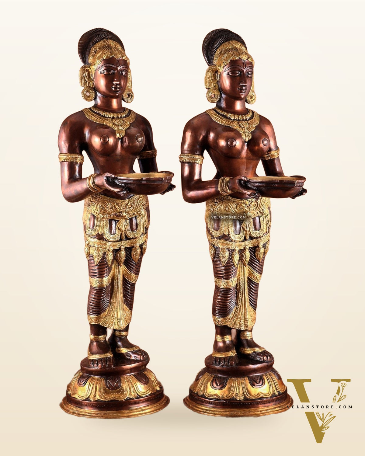 Pure Brass Deep Lady Pavaai Vilakku in dual-tone 32"