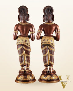 Pure Brass Deep Lady Pavaai Vilakku in dual-tone 32"