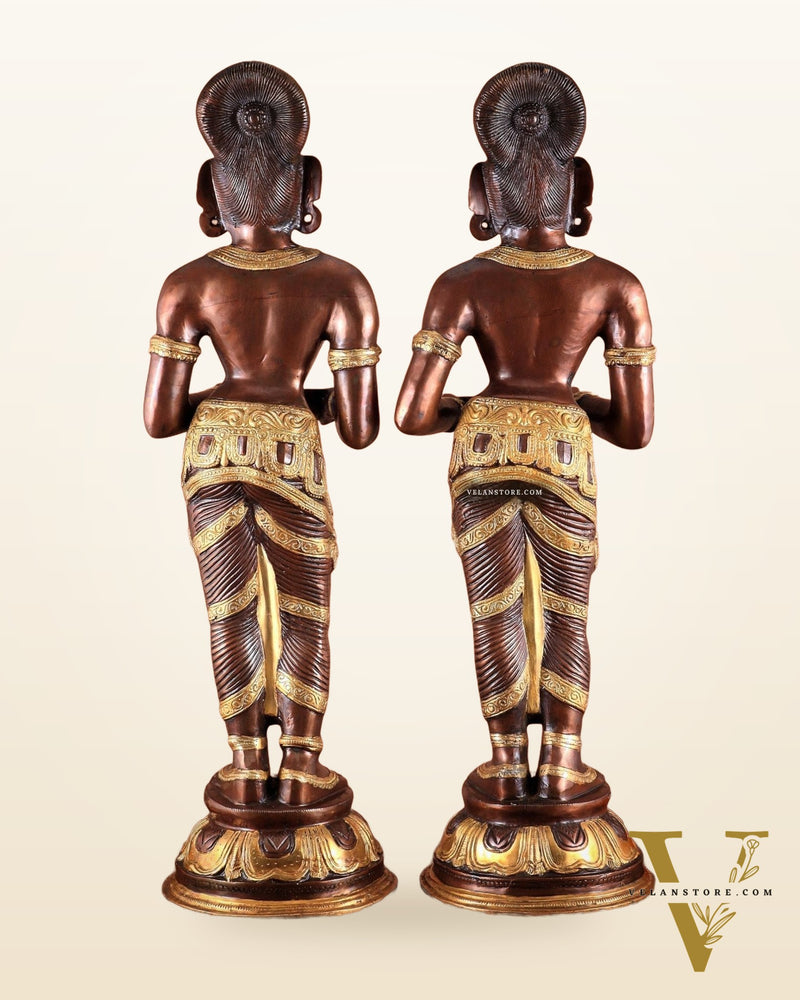 Pure Brass Deep Lady Pavaai Vilakku in dual-tone 32"