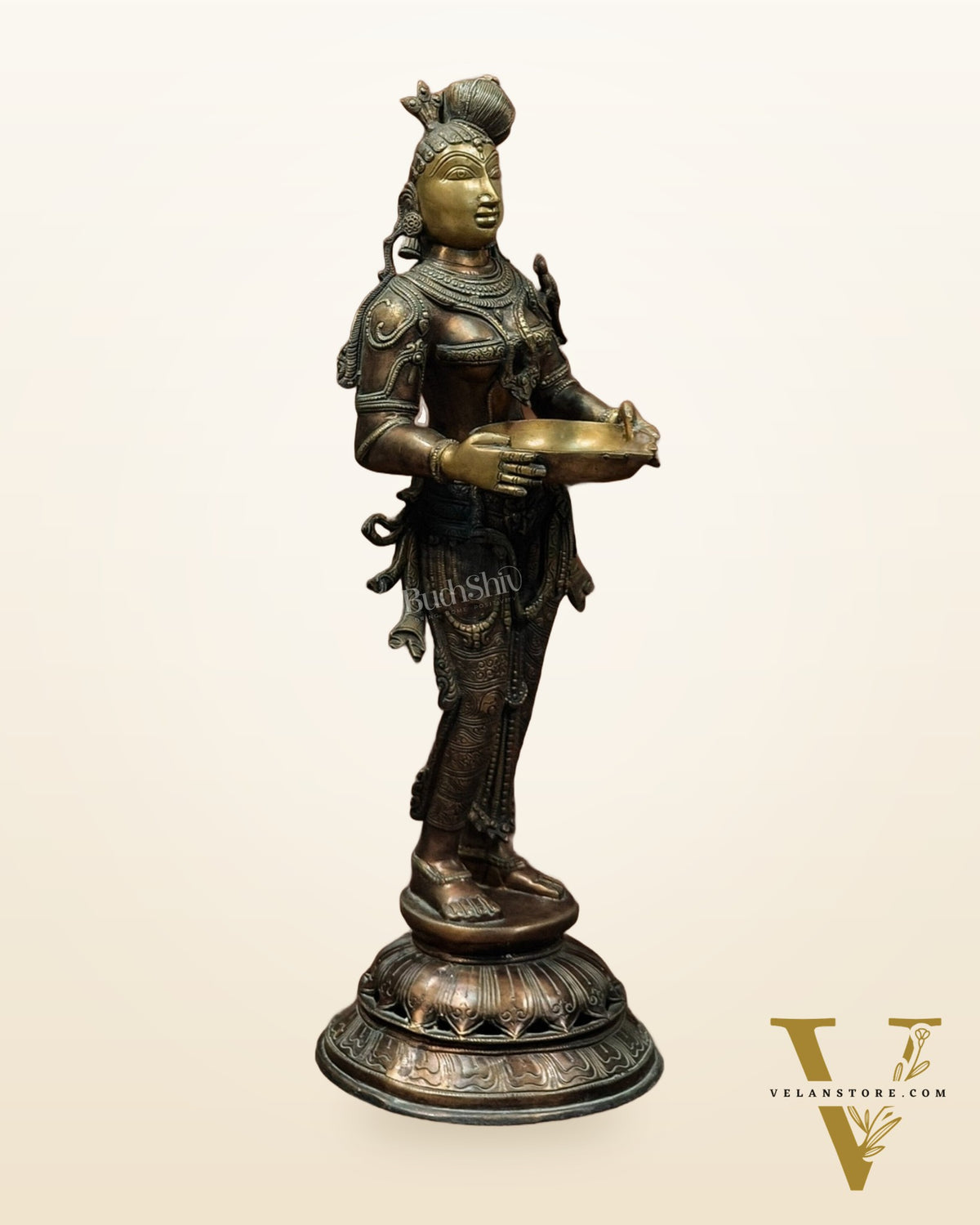 Pure Brass Deep Lady Vilakku with Bronze Finish – 36" Traditional Lamp