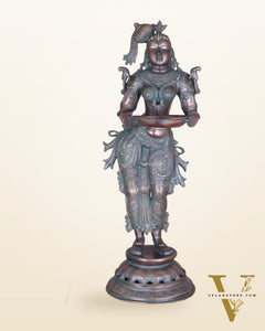 Pure Brass Deep Lady Vilakku with Vintage Green black Bronze Tone – 36" Traditional Lamp