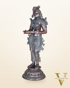 Pure Brass Deep Lady Vilakku with Vintage Green black Bronze Tone – 36" Traditional Lamp