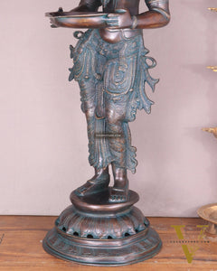Pure Brass Deep Lady Vilakku with Vintage Green black Bronze Tone – 36" Traditional Lamp