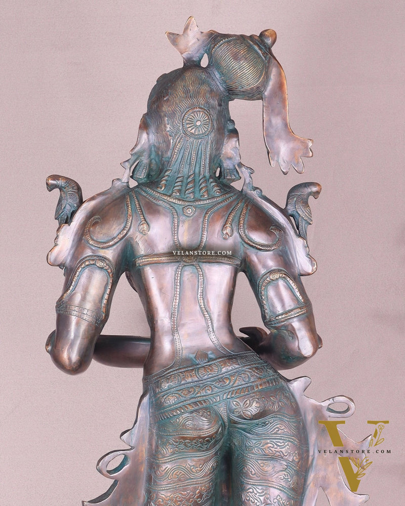 Pure Brass Deep Lady Vilakku with Vintage Green black Bronze Tone – 36" Traditional Lamp