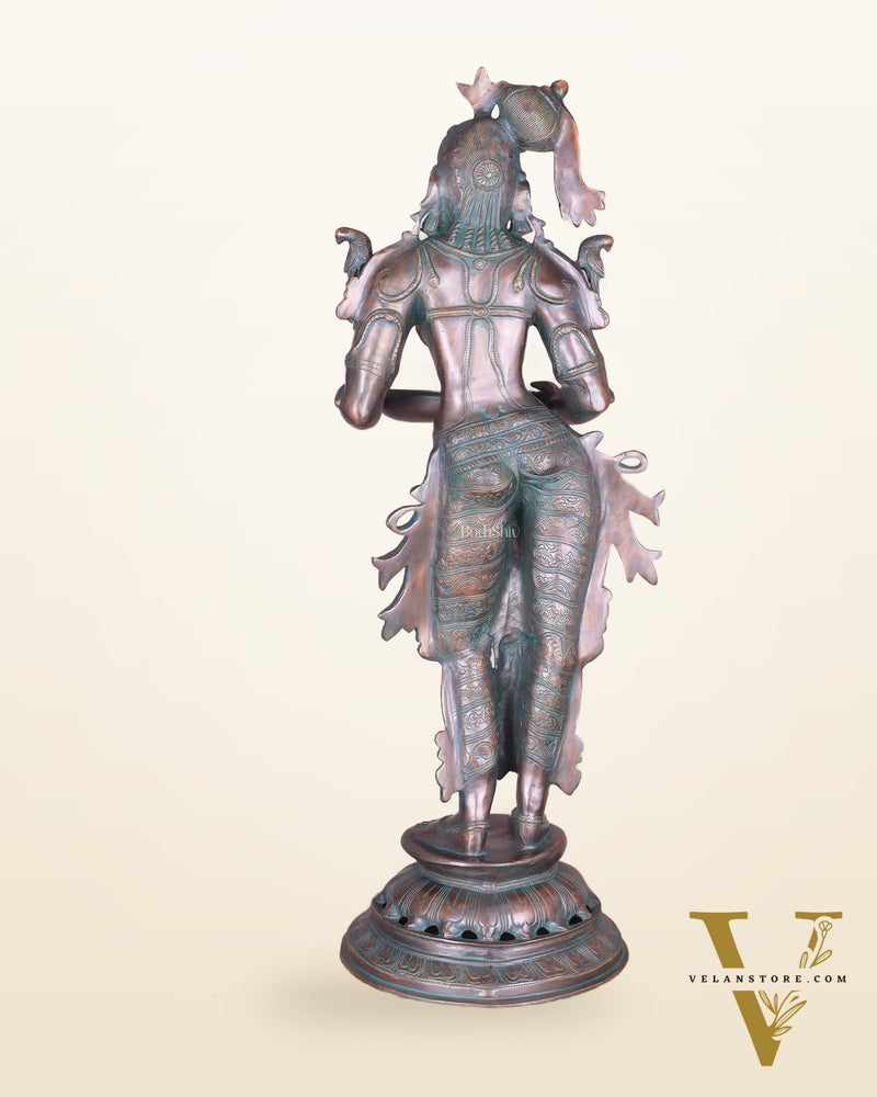 Pure Brass Deep Lady Vilakku with Vintage Green black Bronze Tone – 36" Traditional Lamp