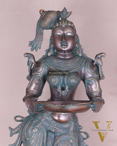 Pure Brass Deep Lady Vilakku with Vintage Green black Bronze Tone – 36" Traditional Lamp