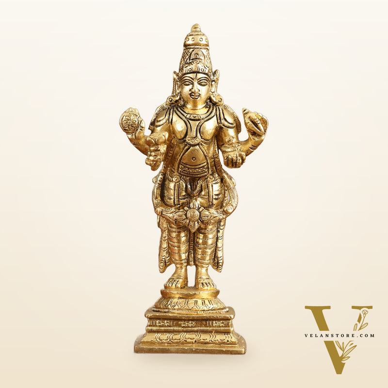 Pure Brass Dhanvantari God of Ancient Medicine Idol - 6.5 in Height