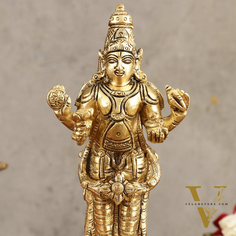 Pure Brass Dhanvantari God of Ancient Medicine Idol - 6.5 in Height