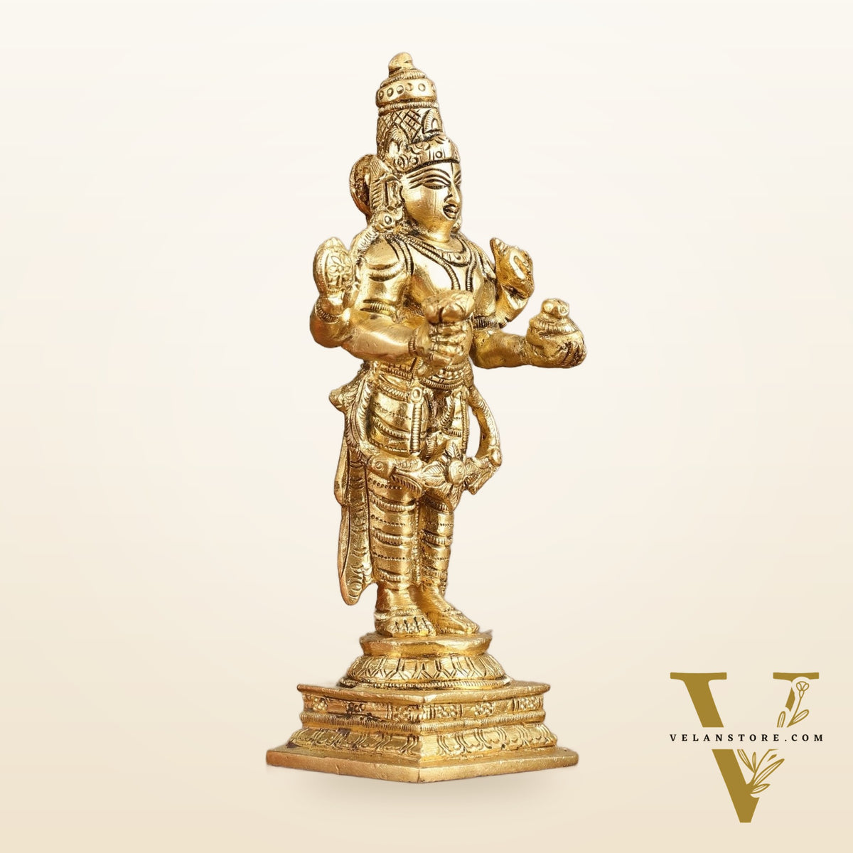Pure Brass Dhanvantari God of Ancient Medicine Idol - 6.5 in Height