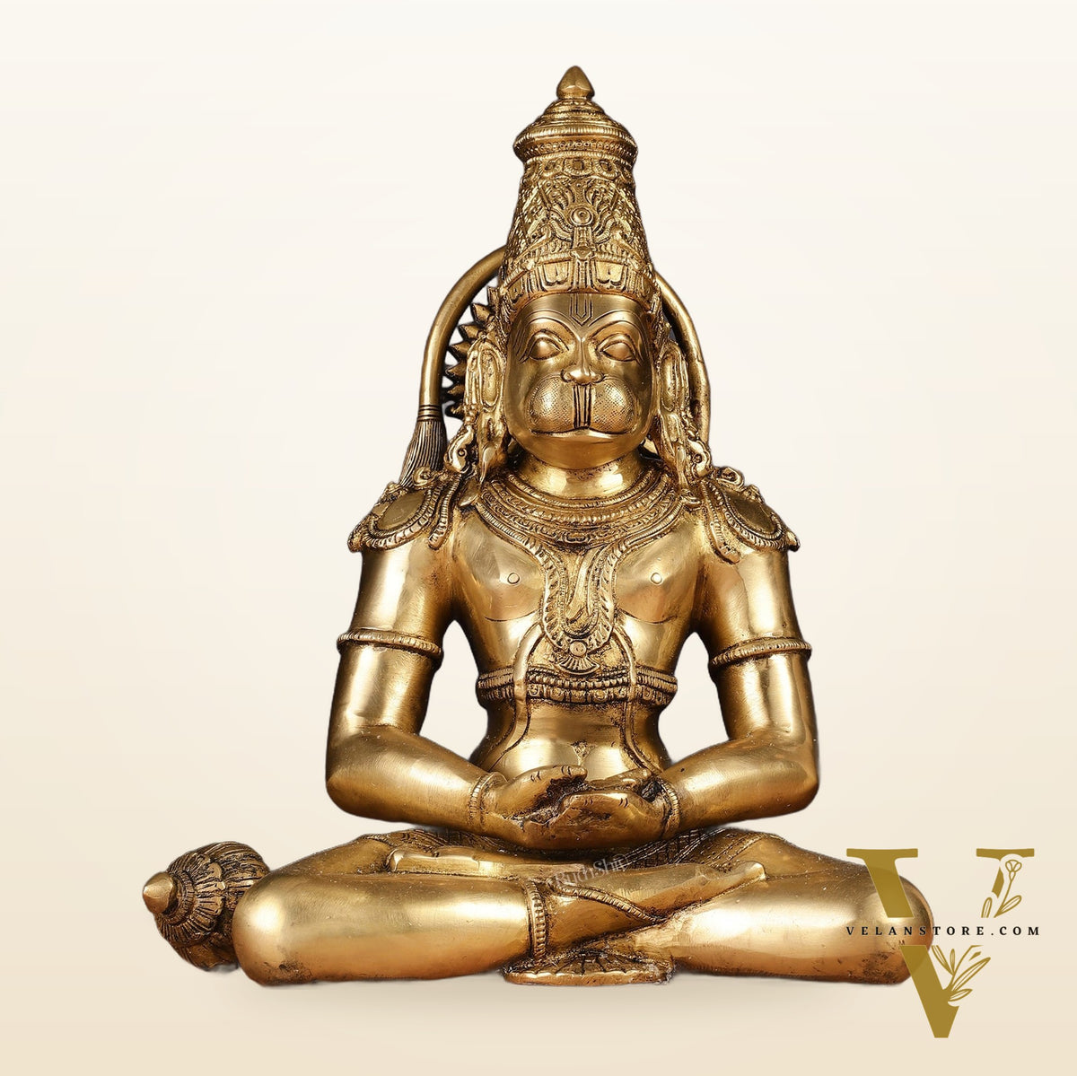 Pure Brass Dhyana Anjaneya Meditation Hanuman Idol 13"