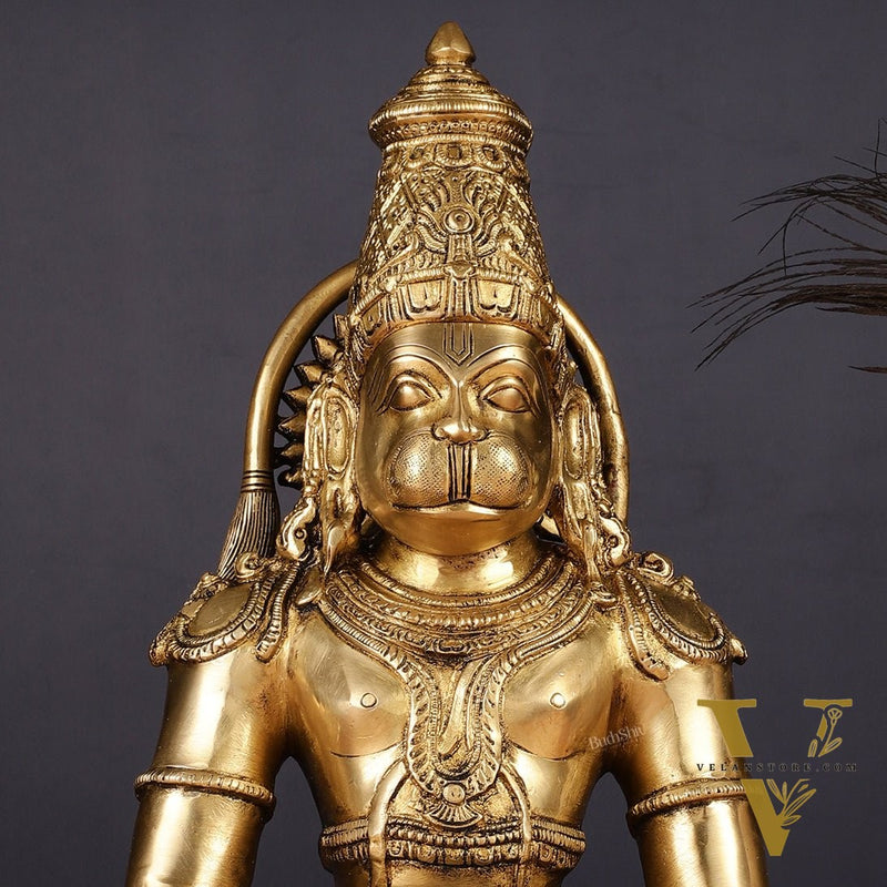 Pure Brass Dhyana Anjaneya Meditation Hanuman Idol 13"