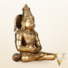 Pure Brass Dhyana Anjaneya Meditation Hanuman Idol 13"