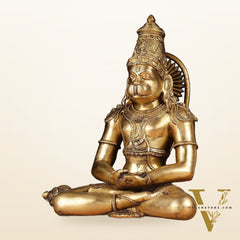 Pure Brass Dhyana Anjaneya Meditation Hanuman Idol 13"