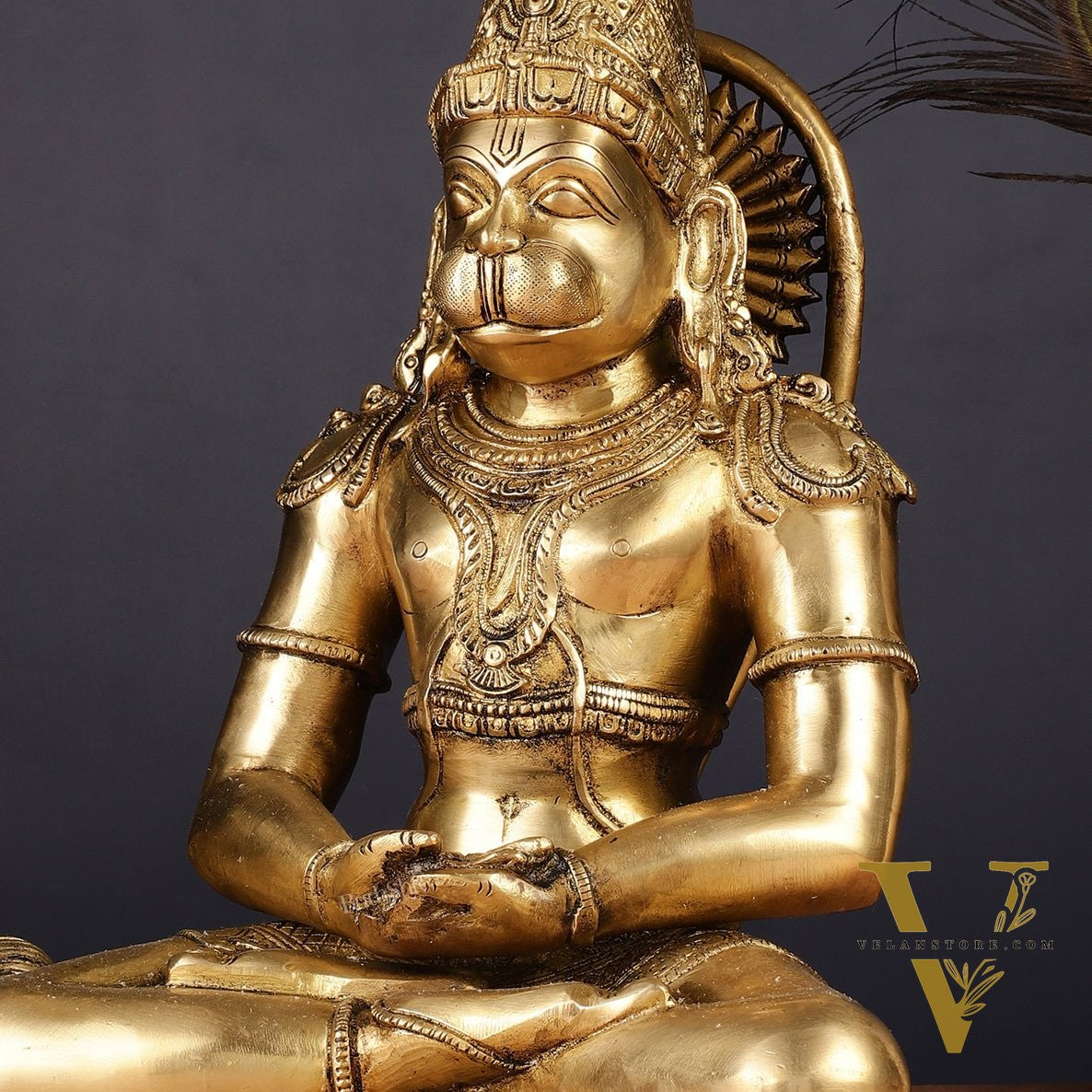 Pure Brass Dhyana Anjaneya Meditation Hanuman Idol 13"