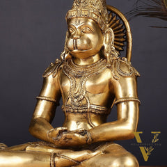 Pure Brass Dhyana Anjaneya Meditation Hanuman Idol 13"