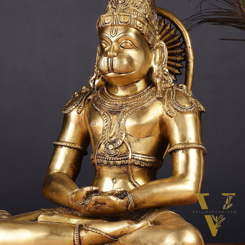 Pure Brass Dhyana Anjaneya Meditation Hanuman Idol 13"