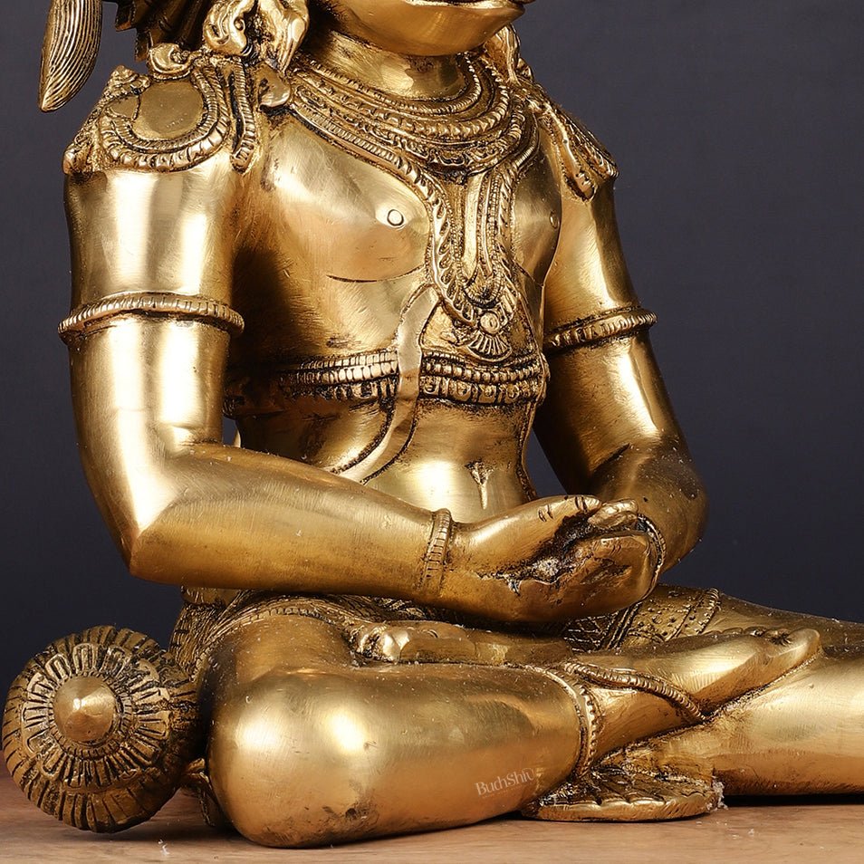 Pure Brass Dhyana Anjaneya Meditation Hanuman Idol 13"