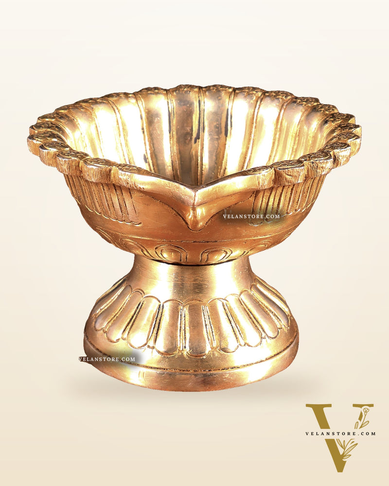 Pure Brass Diya with Large Bowl | Long Burning Time