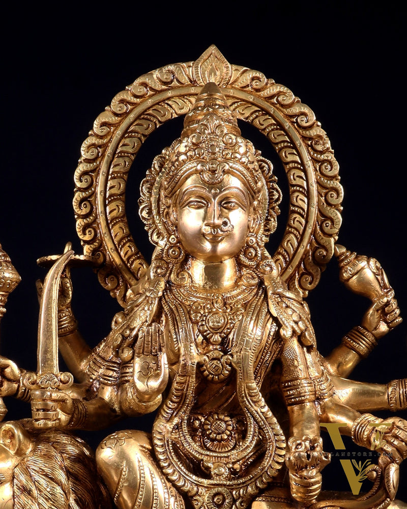 Pure Brass Durga ambe Mata on lion Idol 15 inch