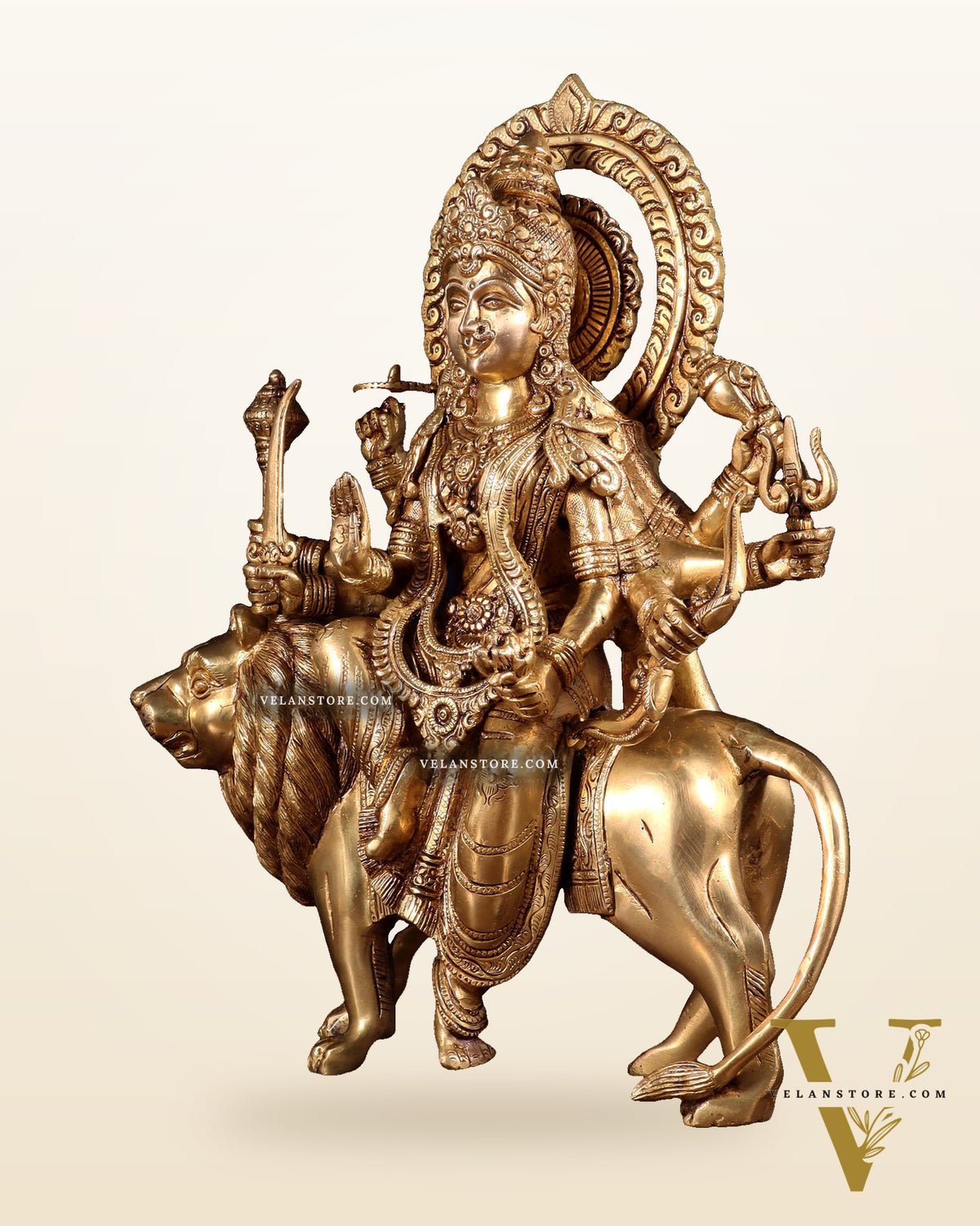 Pure Brass Durga ambe Mata on lion Idol 15 inch