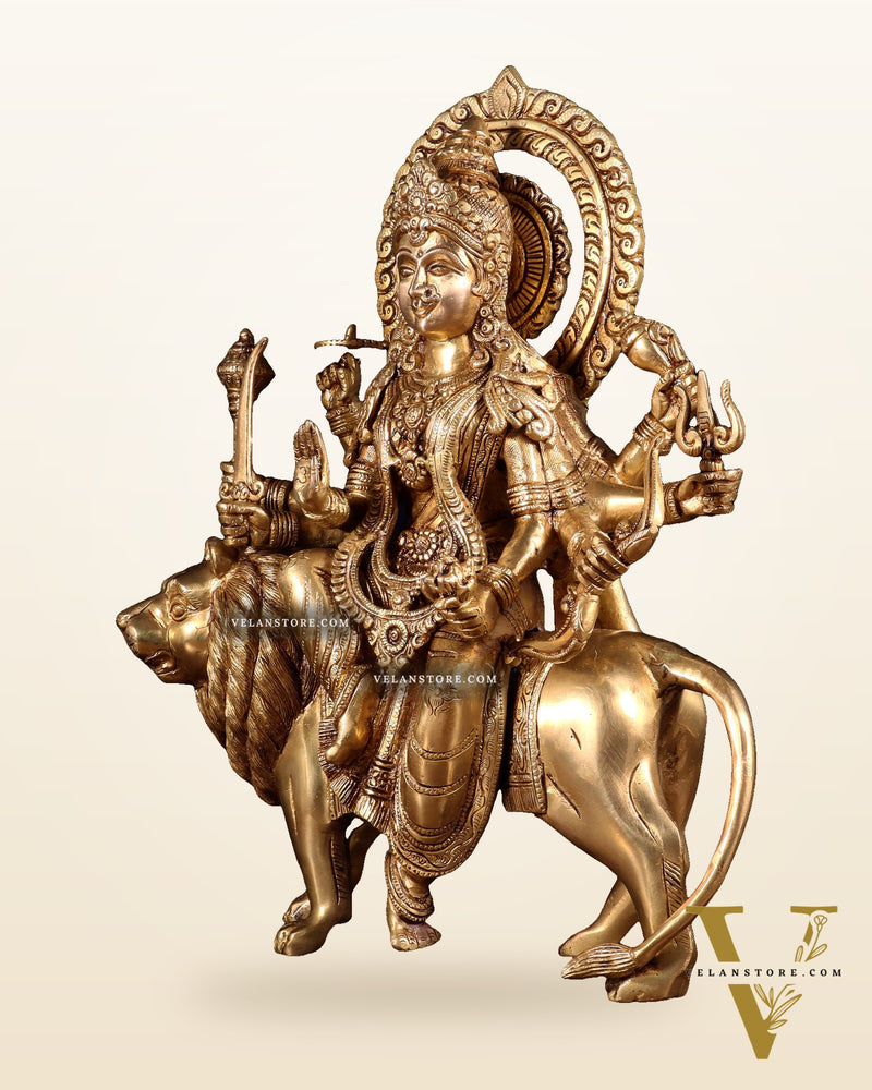 Pure Brass Durga ambe Mata on lion Idol 15 inch