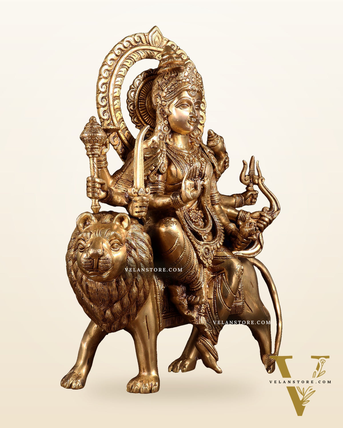 Pure Brass Durga ambe Mata on lion Idol 15 inch