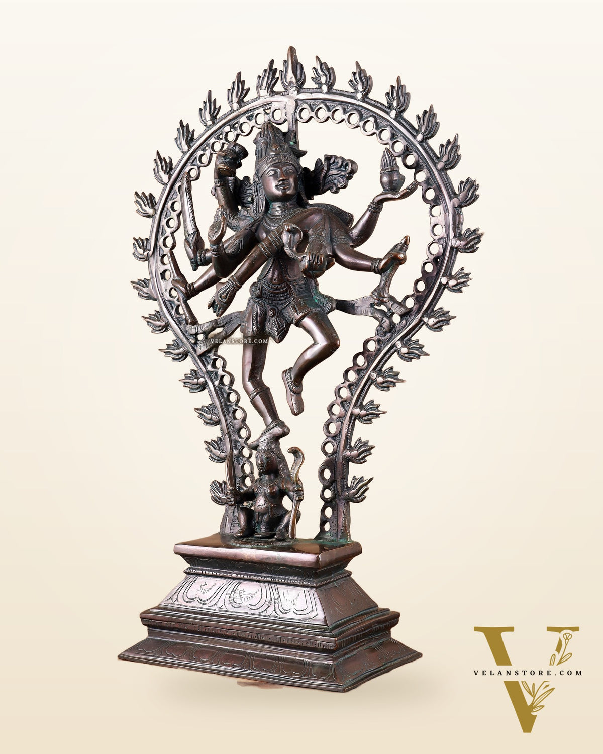 Pure Brass Eight-Armed Nataraja Statue – Antique Bronze Tone 21.5"
