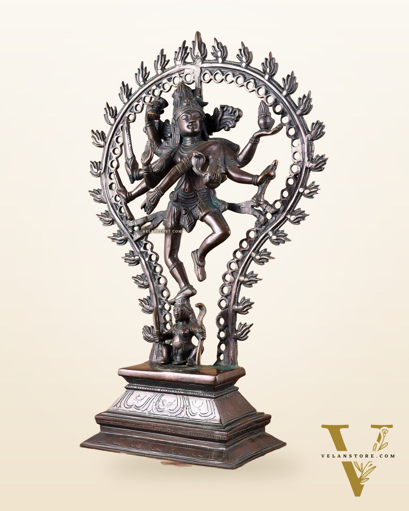 Pure Brass Eight-Armed Nataraja Statue – Antique Bronze Tone 21.5"