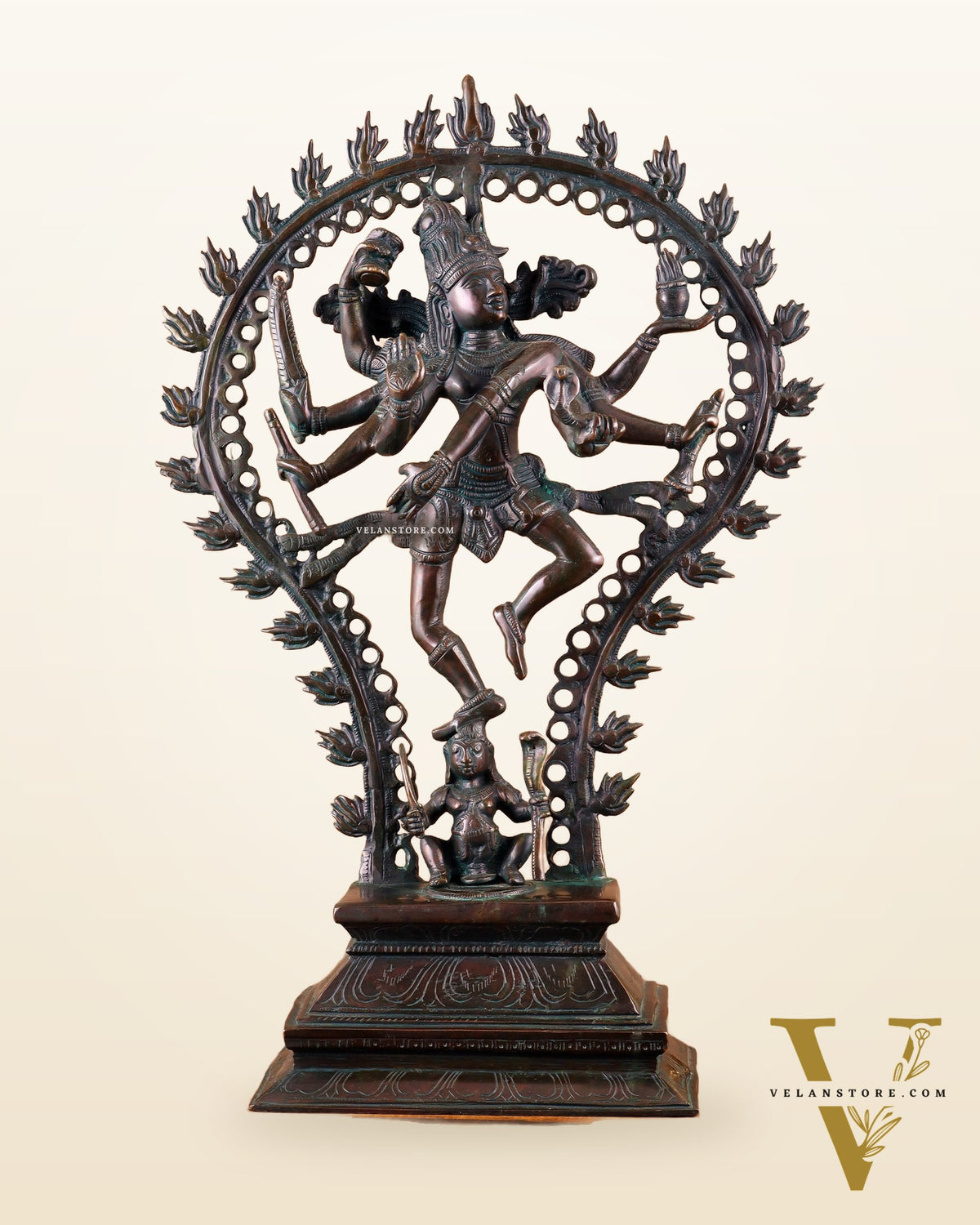 Pure Brass Eight-Armed Nataraja Statue – Antique Bronze Tone 21.5"