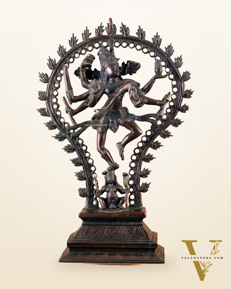 Pure Brass Eight-Armed Nataraja Statue – Antique Bronze Tone 21.5"