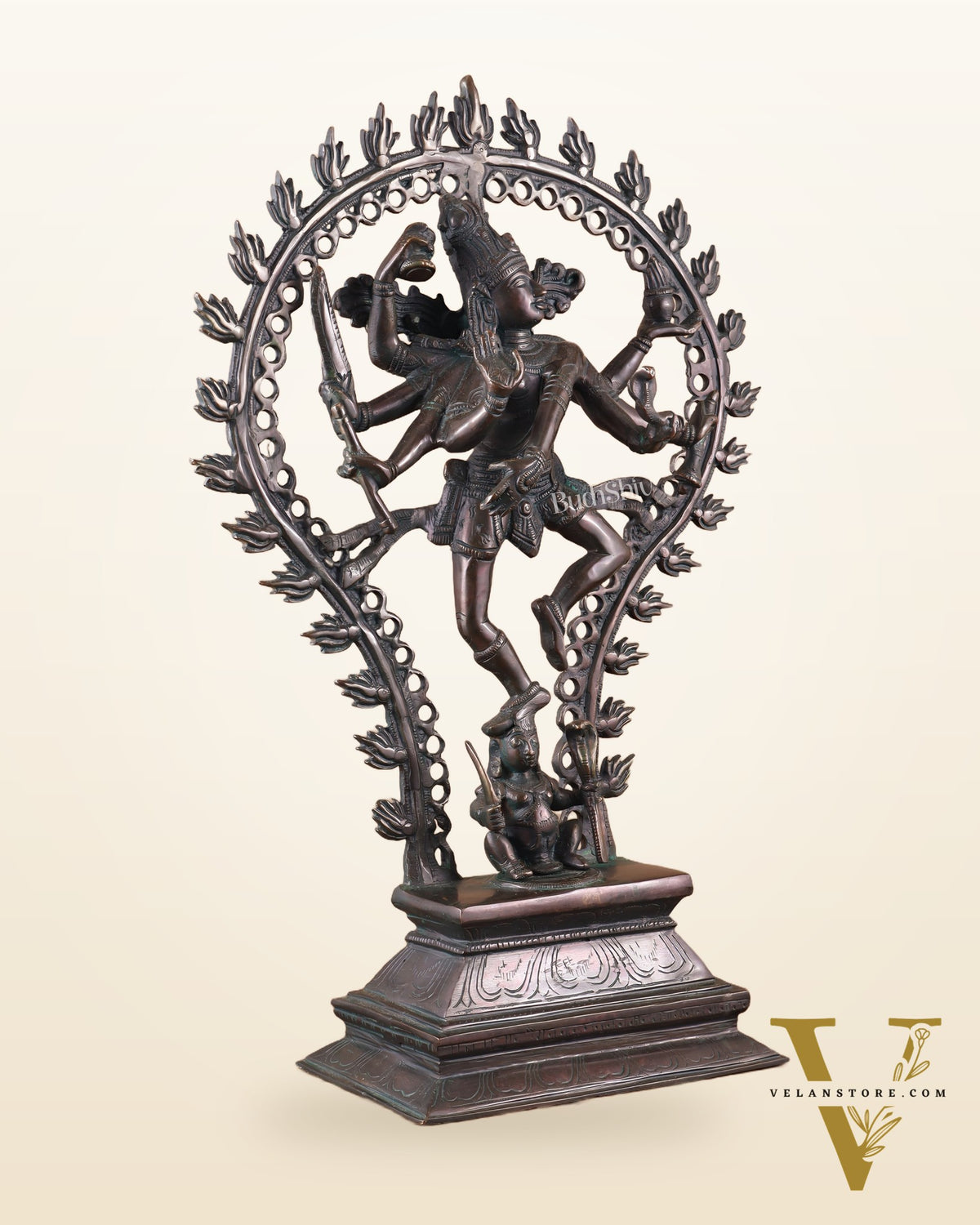 Pure Brass Eight-Armed Nataraja Statue – Antique Bronze Tone 21.5"